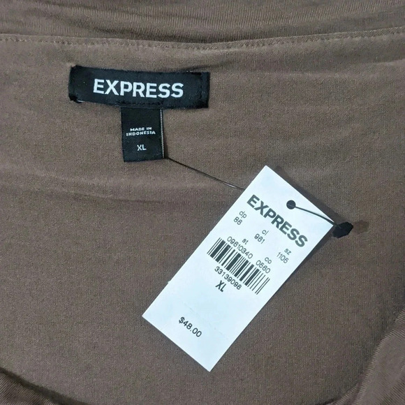 NWT Express Off The Shoulder Dolman Sleeve Ruched Overlay Top, Color Mocha Sz XL - Picture 14 of 15